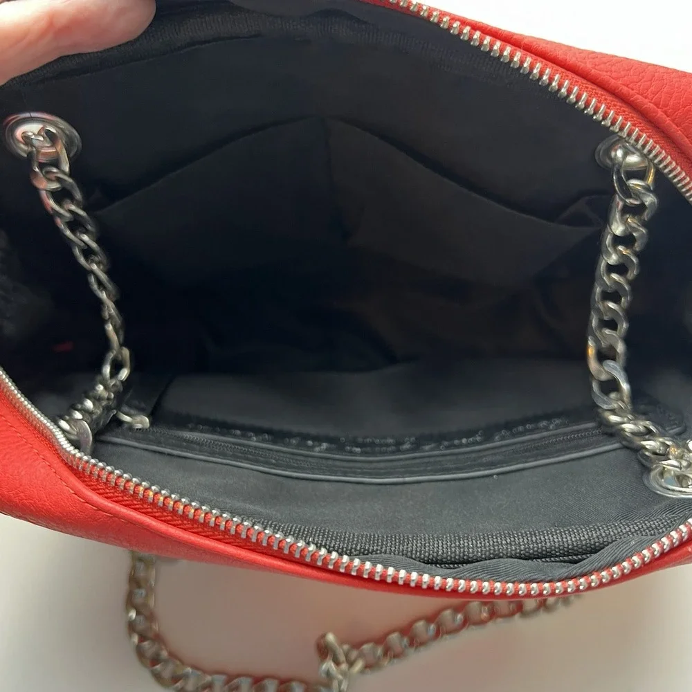 BCBGENERATION Red Quilted Silver Chain Shoulder Bag Purse DAMAGED